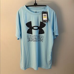 Under Armour Sky Blue Kids Tee with Black Logo